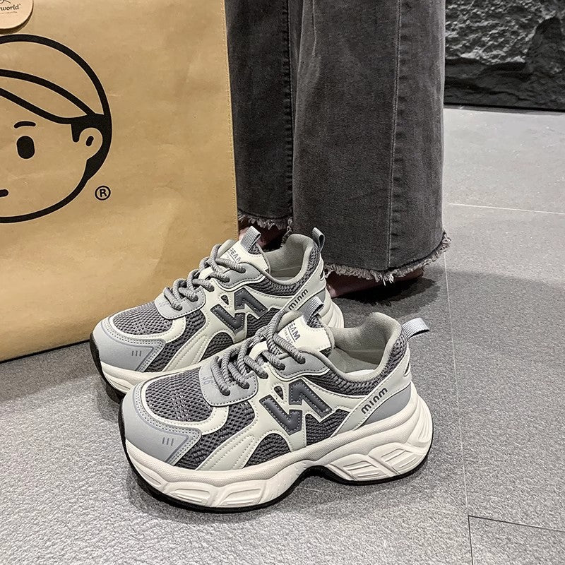 Chunky platform sneakers for women, 2026 new autumn hot style, breathable mesh casual athletic shoes, lightweight running white shoes