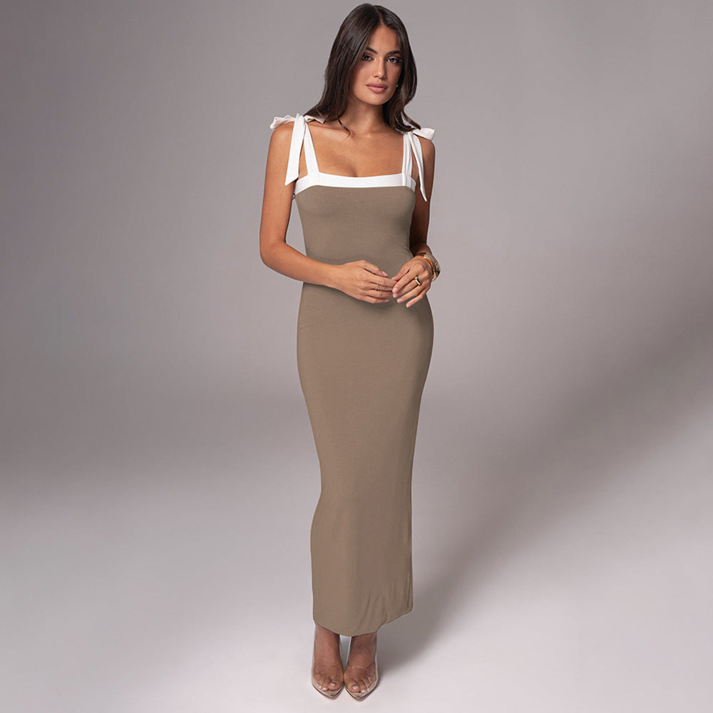 autumn european and american style cross-border women's fashion new sexy camisole sleeveless tie-waist bodycon dress