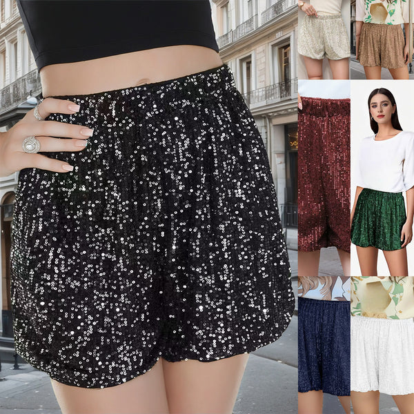 European and American  new sexy trend straight high waist solid color casual sequins three points library women's shorts pants women