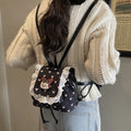 Sweet and cute fashion flip-top backpack for female students, new autumn and winter lace schoolbag, cartoon girl backpack