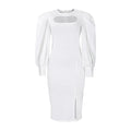 D402 european and american plus size women's clothing  autumn new fashion elegant hollow-out long sleeve slit solid color african dress