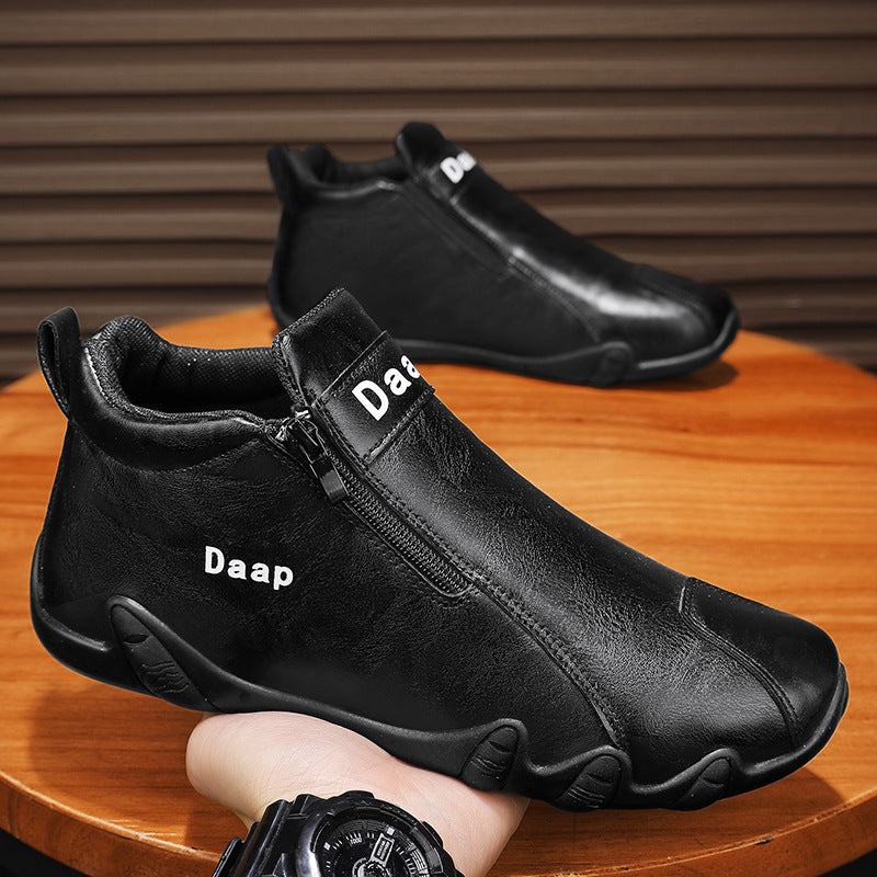 2026 new spring men's leather mid-cut casual slip-on shoes - wholesale, waterproof, comfortable, and versatile work shoes for men