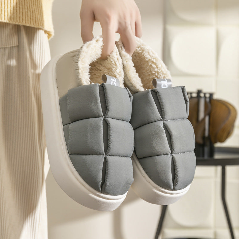 Cute briquettes cotton slippers women's bag heel fall and winternew arrivalindoor home outwearnon-slipthick solecouple confinement shoes