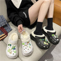 Croc shoes winterfleece-lined women's cotton slippers thick soleeasiest for matchnon-slip student dormitory heattechoutwearcouplecute slippers