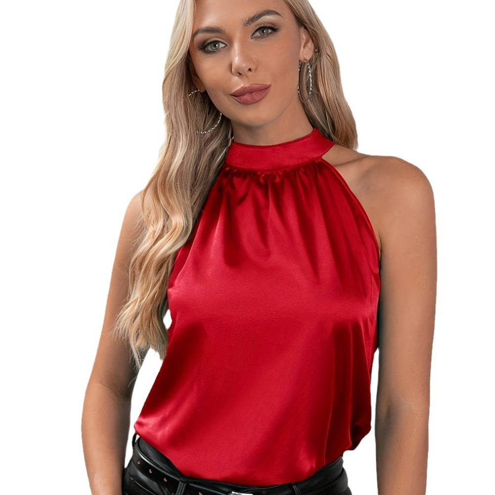 fashion  independent station cross-border new solid color off-the-shoulder high collar halter short sleeve vest tops