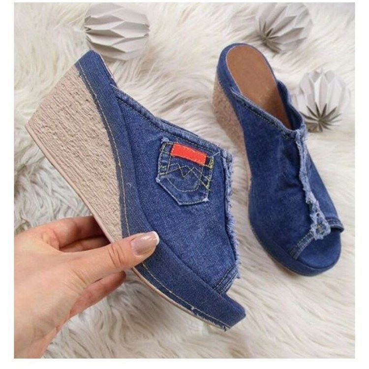 summer collection: plus size slip-on casual wedge heel denim sandals for women (sizes 35-43)
