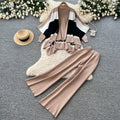 Light mature style knittingtops shawl outwearsuit women's autumwork clothingclassy wide-leg pants slimming look three-piece set