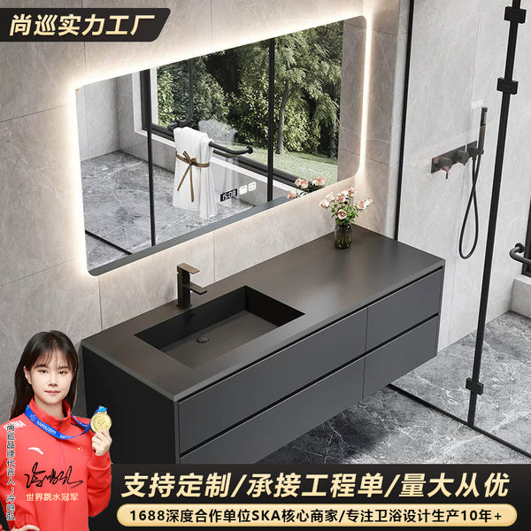 [Customized] Slate integrated hand wash basin modern bathroom cabinet combination bathroom washstand pool hotel bathroom