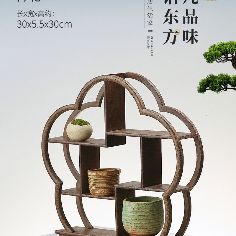 Solid wood teacup rack Chinese Bogu rack storage box table rack Pu'er teapot stove tea set accessories
