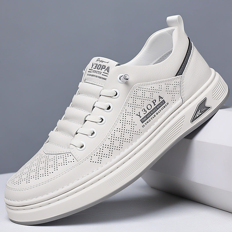 Men's 2026 spring new arrival: breathable hollow-out sneakers, slip-on perforated leather shoes, athletic casual versatile white shoes