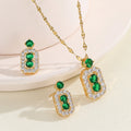 Titanium steel necklace women's long emerald gemstone pendant earrings classy light luxury cross-border clavicle chain jewelry wholesale