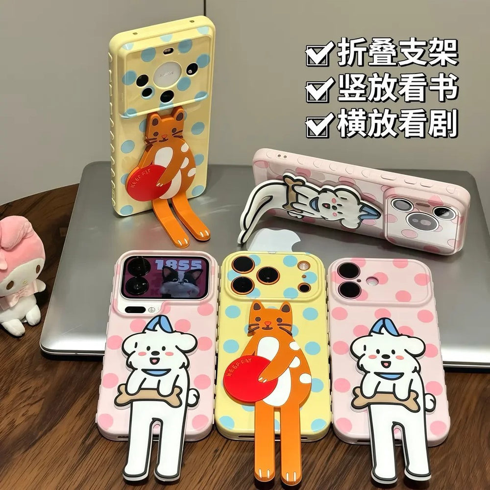 Polka dot long white dog stand compatible iphone 16 cartoon phone case apple 17 pro max drop-proof soft case