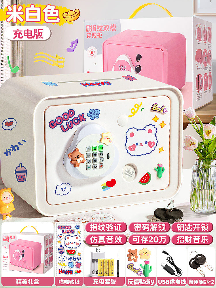 New children's cartoon piggy bank - large capacity, multi-functional, dual-mode unlocking, automatic induction money rolling savings toy