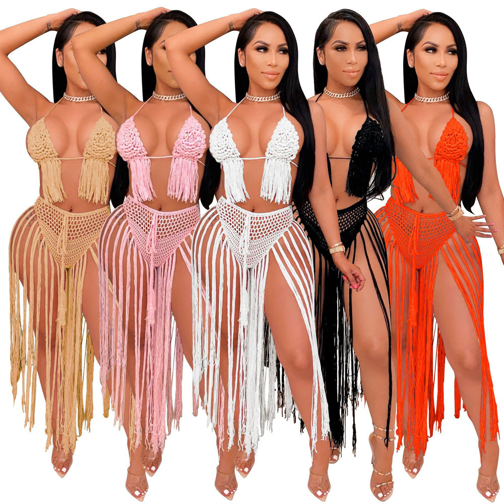 cross-border e-commerce european and american fashion sexy hand-knitted crochet women's beachwear swimsuit set