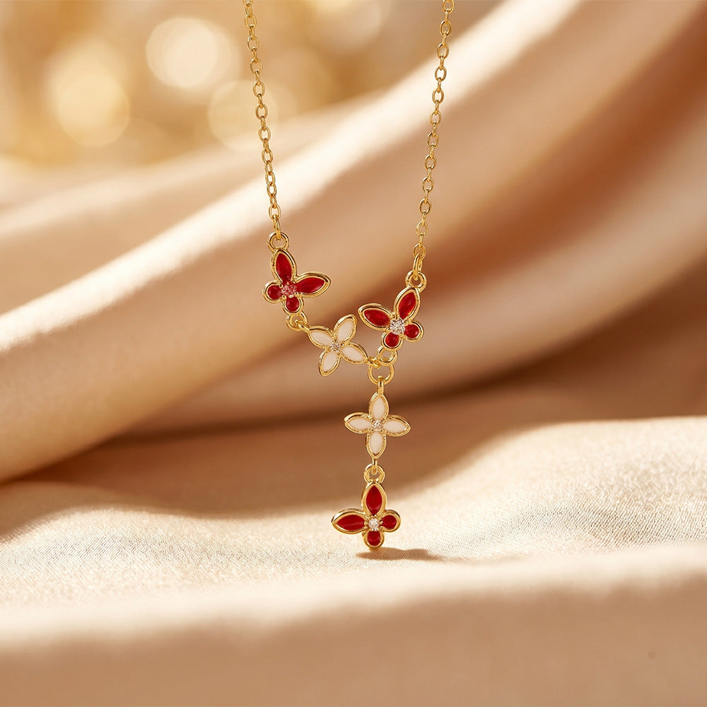 hot-selling fashion dripping oil tassel butterfly necklace for women accessible luxuryniche styleeasiest for matchelegant titanium steel clavicle chain jewelry