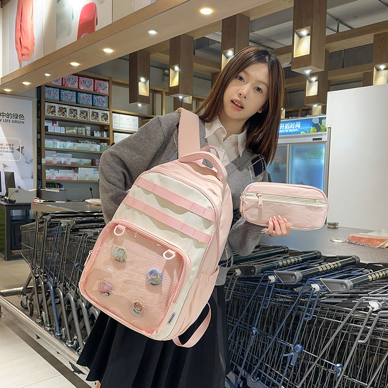 2025new arrivaldetachable pencil case school bag transparent flap pocket pantscute pain bag casualpure color female student backpack