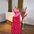 European and american cross-border women's fashion:  autumn new sleeveless asymmetrical neck slim-fit printed pleated elegant long dress