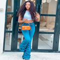 European and american cross-border women's clothing:  casual jeans, african plus size trousers, stretch flare pleated wide-leg pants
