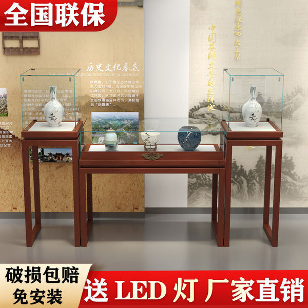 Solid wood jewelry display cabinet glass transparent retro Chinese paint exhibition counter antique jade jewelry display stand