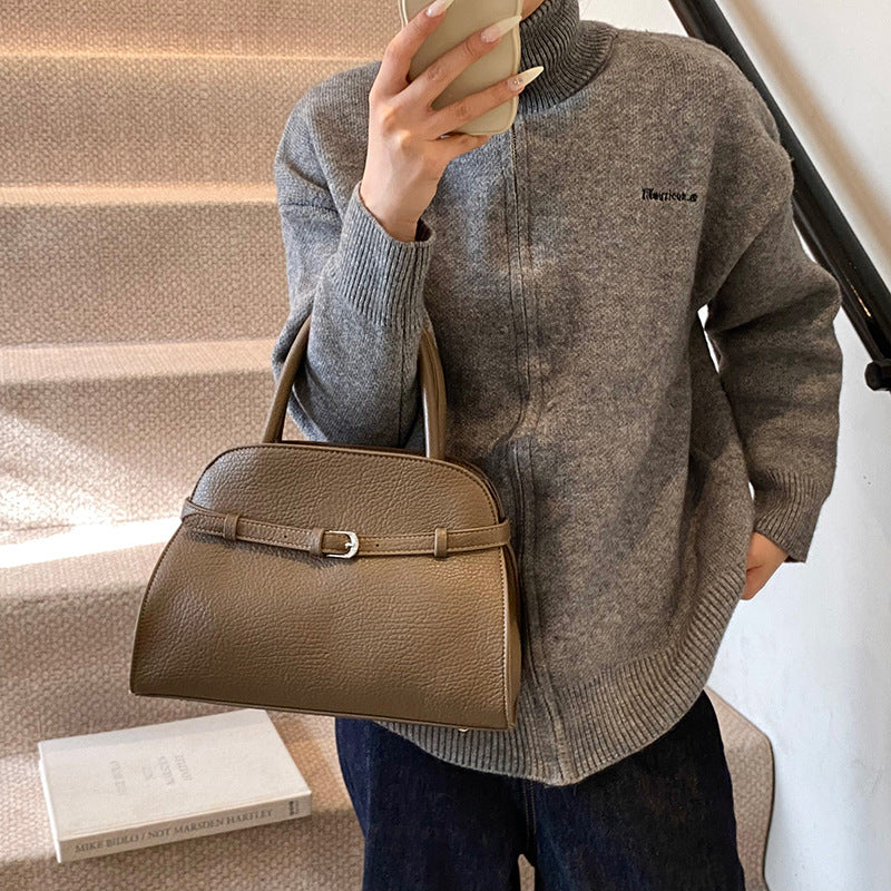 Retro style commuter large-capacity handbag fashionable niche simple solid color Korean version versatile light luxury Korean version messenger bag