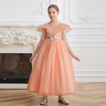 Custom-made tulle dress for girls, european and american style, off-the-shoulder princess dress, elegant long dress for children's birthdays, high-end dress for little girls