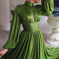 Amazon's new  spring summer popular color waist hanging neck large swing sexy avocado green dress long skirt