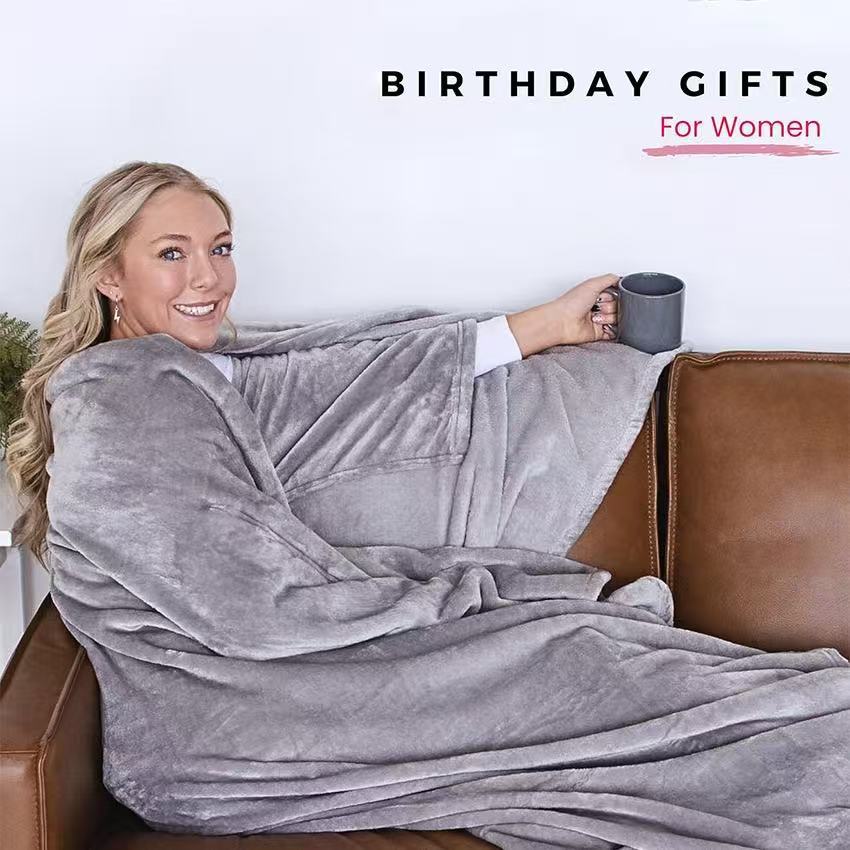 Flannel home wearable blanket - cozy, soft throw blanket for sofa, bed, adult gift, and outdoor cape