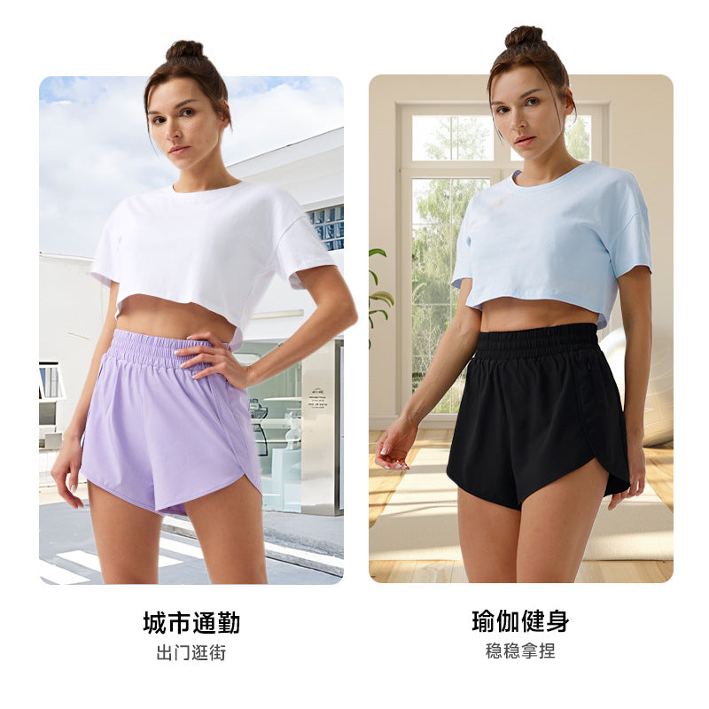 Eco-friendly polyester elastic waistband fitness shorts - loose fit, casual, sun protection, running, athletic, breathable, quick-dry workout shorts