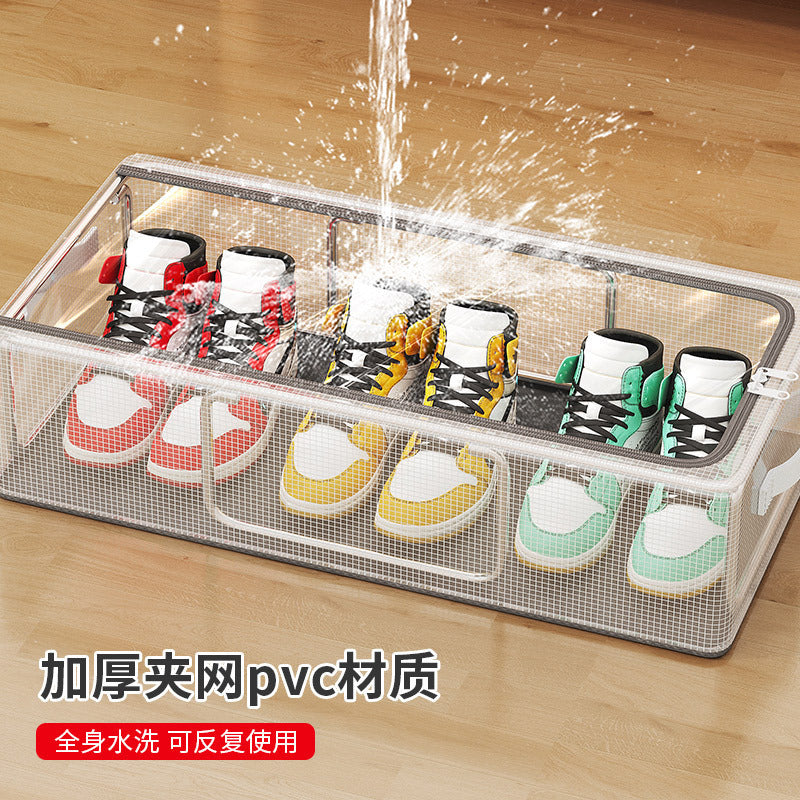 2024 new PVC installation-free household transparent storage shoe box thickened steel frame foldable bed bottom storage box