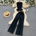 European and american retro denim chic two-piece set for women: sleeveless vest & high-waisted pants - slim fit, summer style