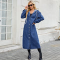 Fashion cross-border  women's spring and summer new arrival   washed hooded long denim outwear windbreaker