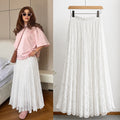 Fashionexport cross-border fashion high waistsweetlacepleated skirt long skirt a-line skirt slimming lookeasiest for matchwork clothing