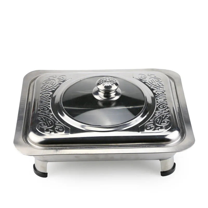 Customized cross-border stainless steel four-legged dining stove with cover restaurant food insulation heating buffet stove square hotel dining stove