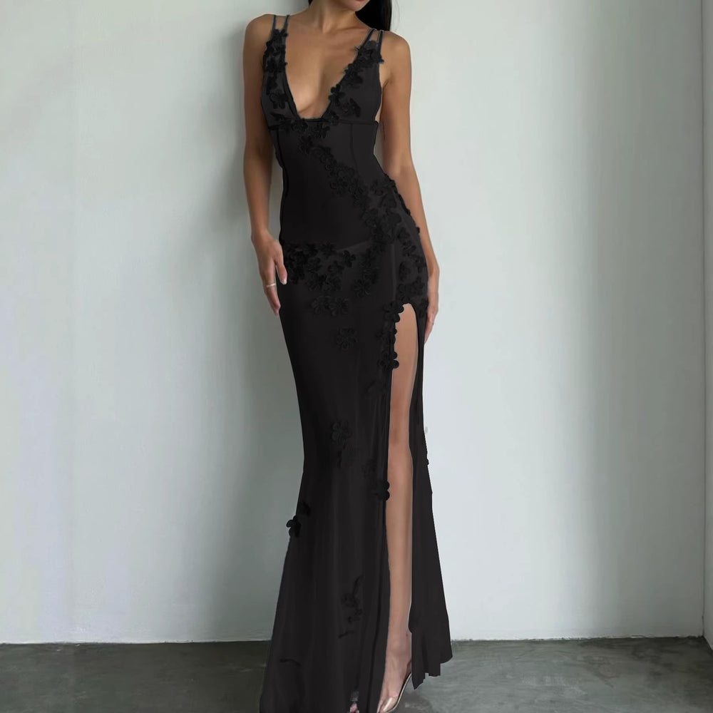 fashion new arrival women's v necklacepatchwork sleeveless waist cut out lace dress