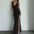 fashion new arrival women's v necklacepatchwork sleeveless waist cut out lace dress