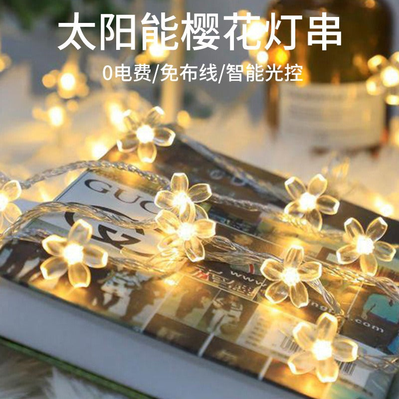 Cross-border solar LED simulation cherry blossom flashing lights, Gypsy garden balcony layout outdoor garden decorative lights