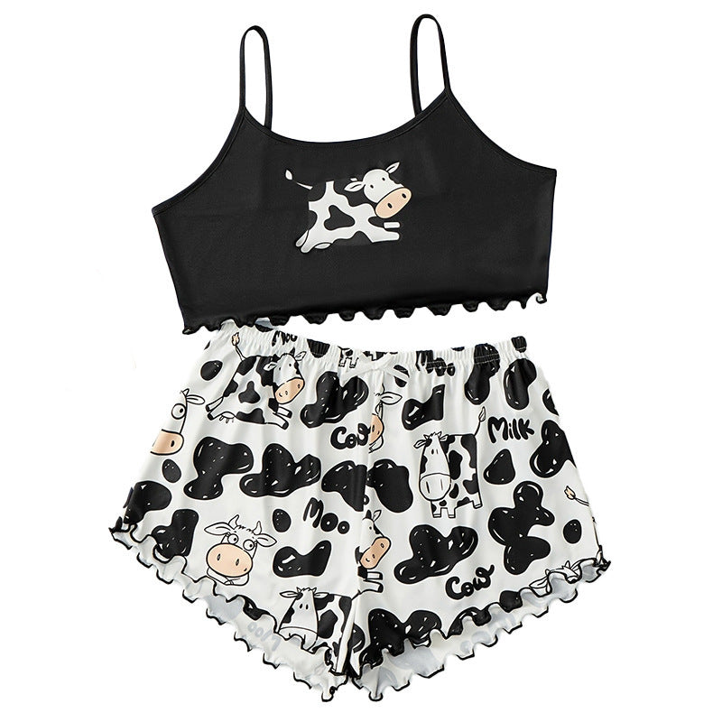 women's pajamas summernew arrival sling off-shoulder home cute printed pajamas home wear night wear