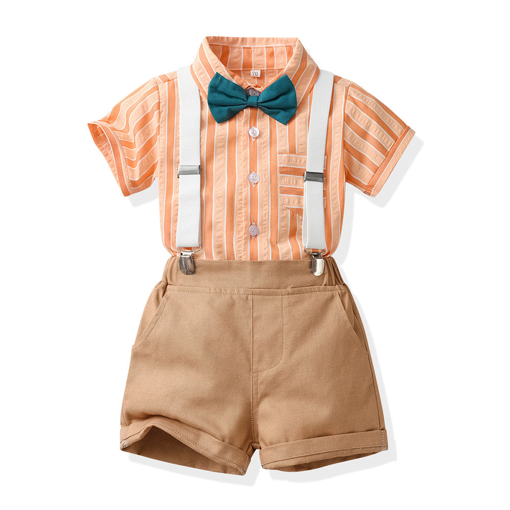 Kids' short-sleeve shirt summer new arrival birthday outfit korean style boys' set overalls children's clothing set