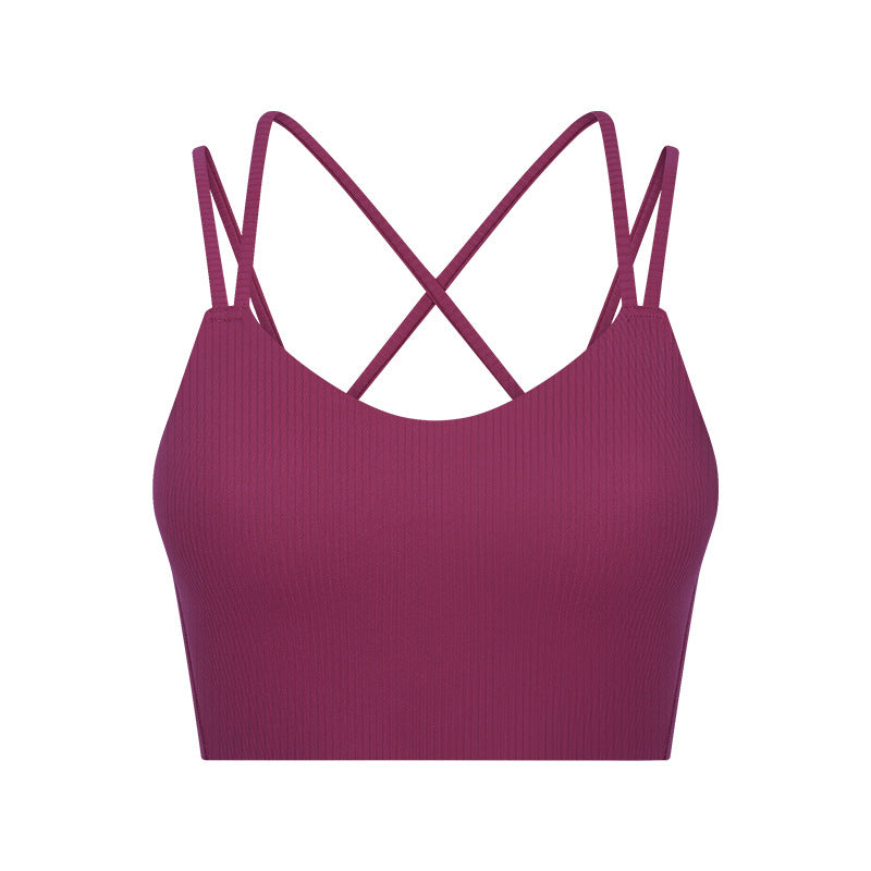 New spr ribbed fixed one-piece cup sports bra - sexy back, short style activewear for women (model dw366)