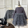 Girls' outfit set -  winter collection: stylish sequin two-piece set with quilted jacket and fleece-lined dress
