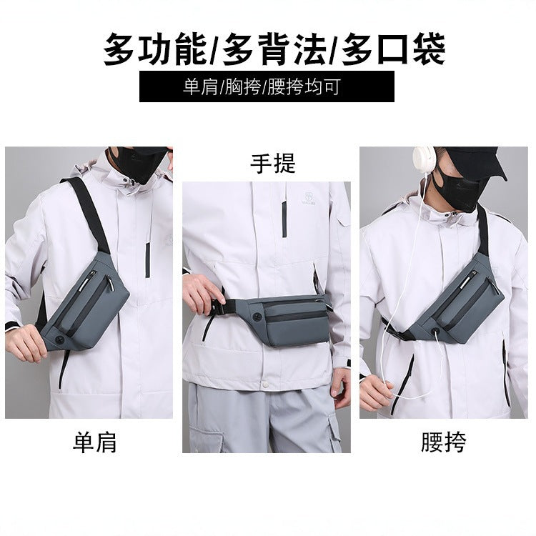 New men's fanny pack casual anti-splashing chest bag multi-layer large-capacity shoulder bag simple solid color messenger bag wholesale