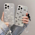 Feather yarn silver suitable for apple 16pro black bow mobile phone case iphone12/14 heart bracelet hard protective case
