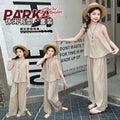 Girls' summer outfit: new  chinese style sleeveless top and wide-leg pants set - trendy two-piece casual set
