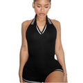 spring european and american cross-border fashion sexy hot girl sleeveless solid color backless halter bodysuit shorts