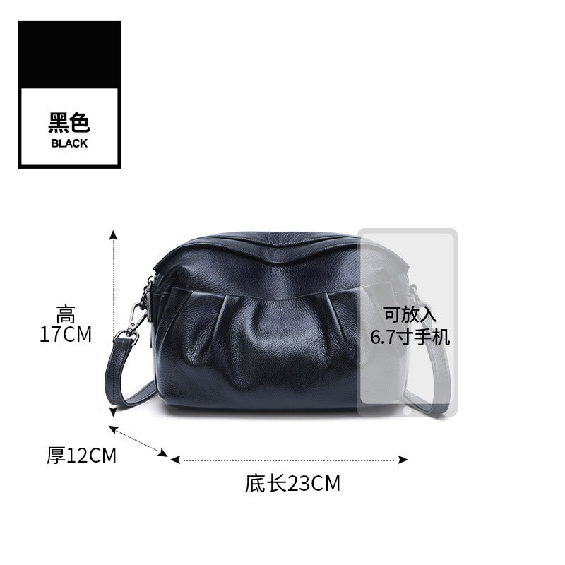 Casual leather women's bag 2025 new fashion foreign style pleated design shoulder bag women's cowhide mother messenger bag