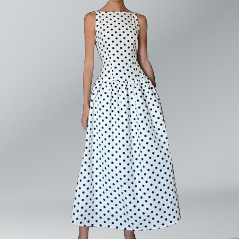 cross-border e-commerce european and american women's clothing: new summer collection - elegant polka dot slimming french dress with cinched waist