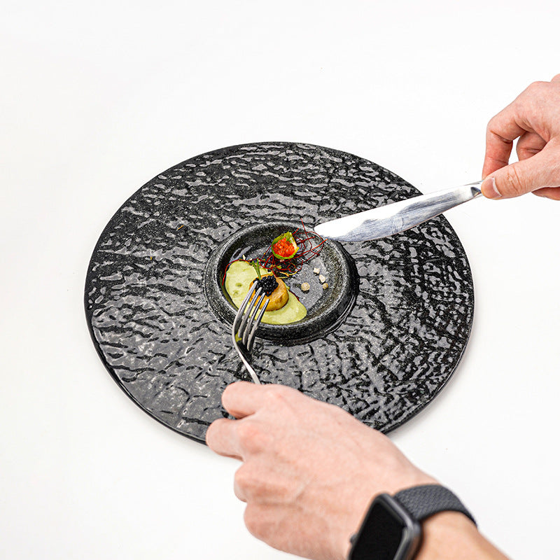 Kiln-turned-stylish high-looking crater relief decoration dessert plate creative desktop pastry western food plate dessert plate