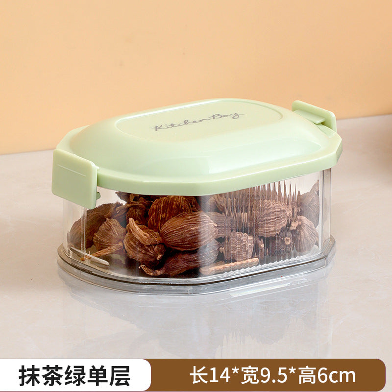 Kitchen spice organizer, stackable food storage containers for scallions, ginger, and garlic, food-grade spice dispenser