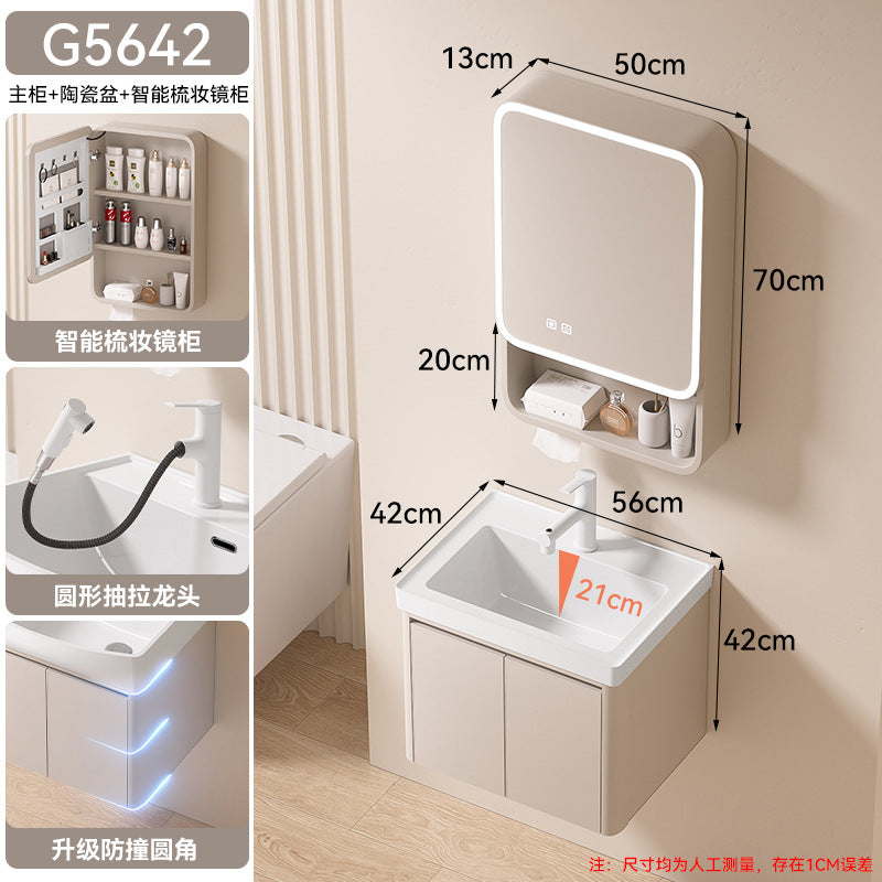 Small apartment bathroom cabinet toilet sink space aluminum storage bathroom cabinet combination ceramic integrated wash basin