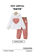 autumn/winter girls' fleece sweatshirt set - heart pattern crew neck long sleeve top - kids' warm loungewear